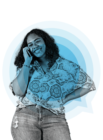 A woman on a phone call, smiling