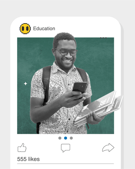 Student holding mobile phone