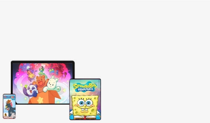 Three tablets with kids TV shows