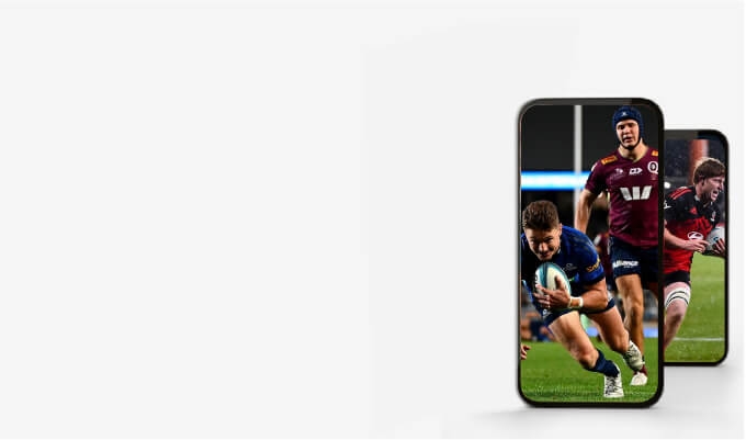 Two phones showing Rugby games