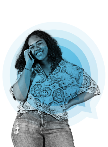 A woman on a phone call, smiling