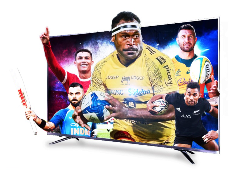 A TV with sports stars on it